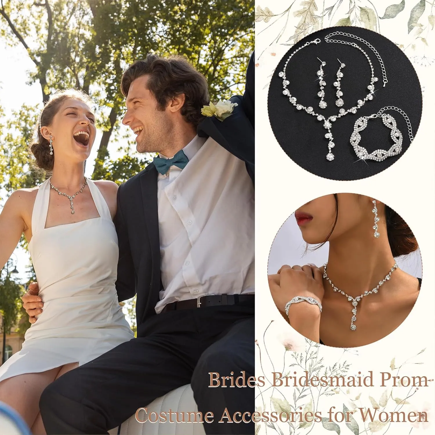 Dcfywl731 Silver Prom Jewelry Set Rhinestone Bridal Wedding Jewelry Sets for Brides Bridesmaid Formal Costume Jewelry Accessories for Wedding Prom Dresses 2025