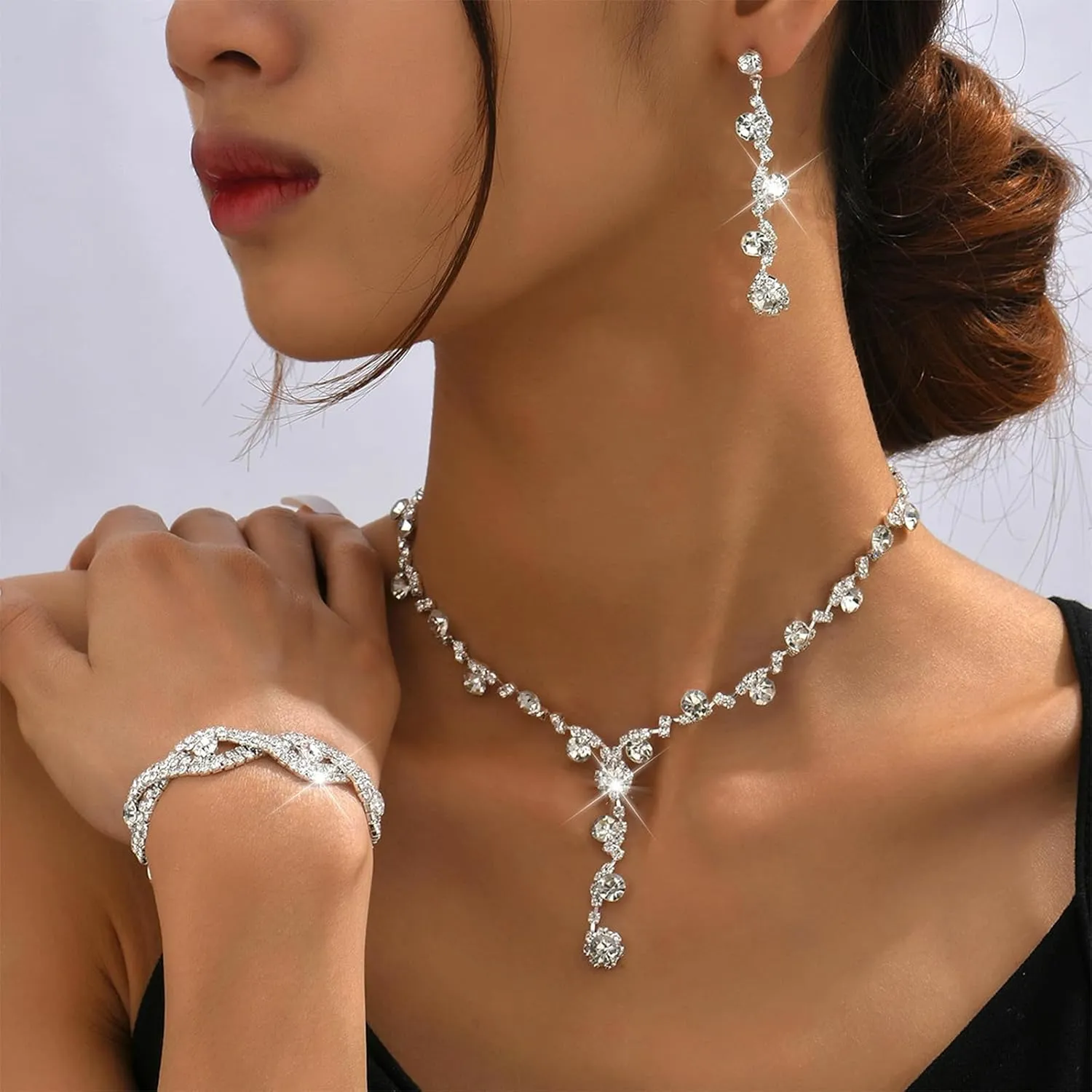 Dcfywl731 Silver Prom Jewelry Set Rhinestone Bridal Wedding Jewelry Sets for Brides Bridesmaid Formal Costume Jewelry Accessories for Wedding Prom Dresses 2025