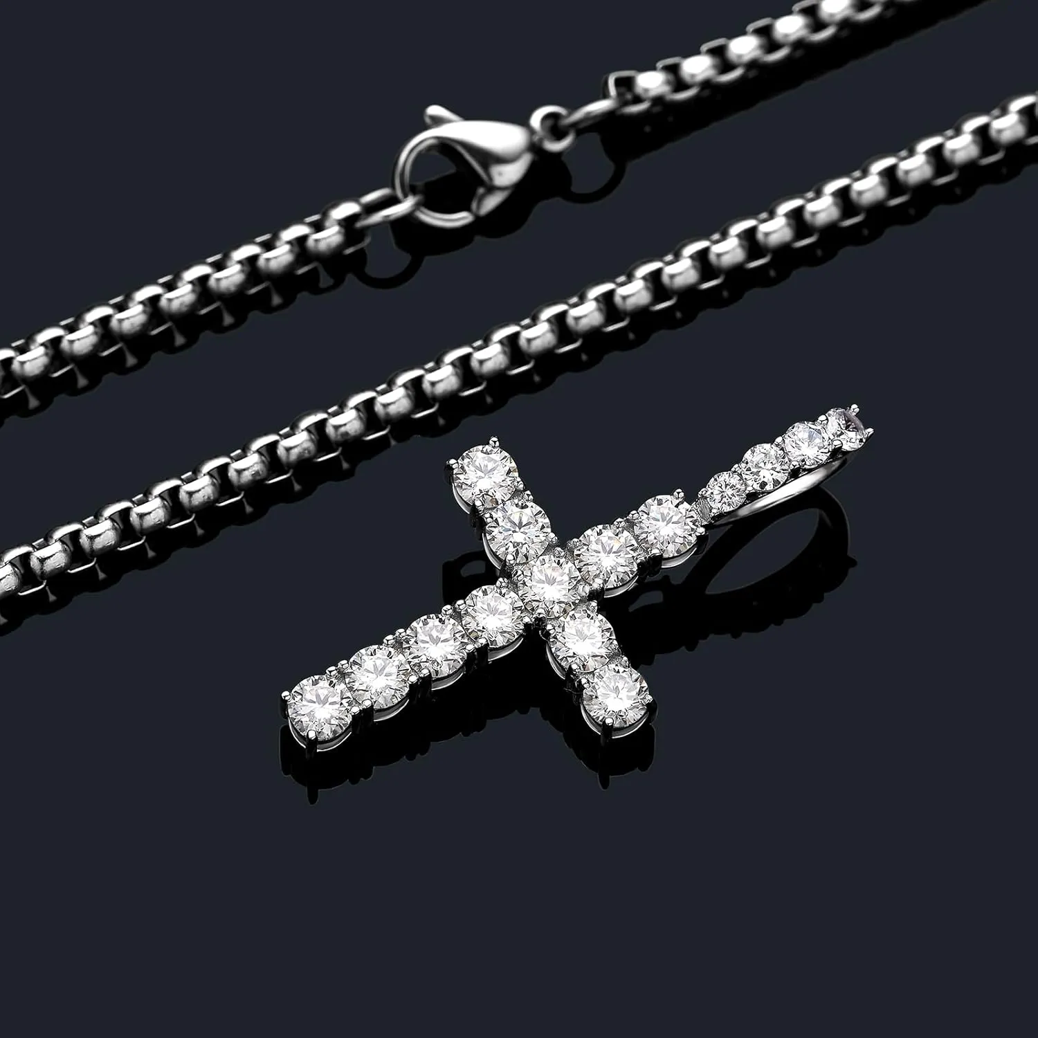 Diamond Cross Pendant for Men, Moissanite Necklace S925 Sterling Silver Pendant Charm Jewelry for Boyfriend Men Hiphop