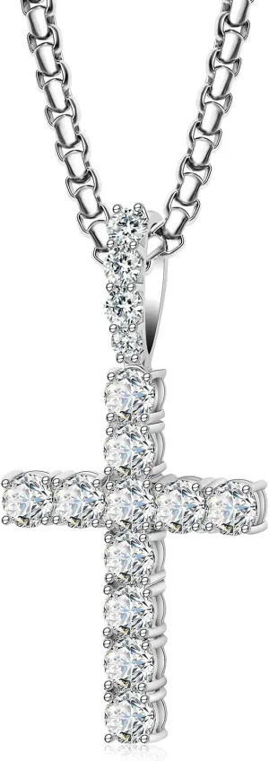 Diamond Cross Pendant for Men, Moissanite Necklace S925 Sterling Silver Pendant Charm Jewelry for Boyfriend Men Hiphop