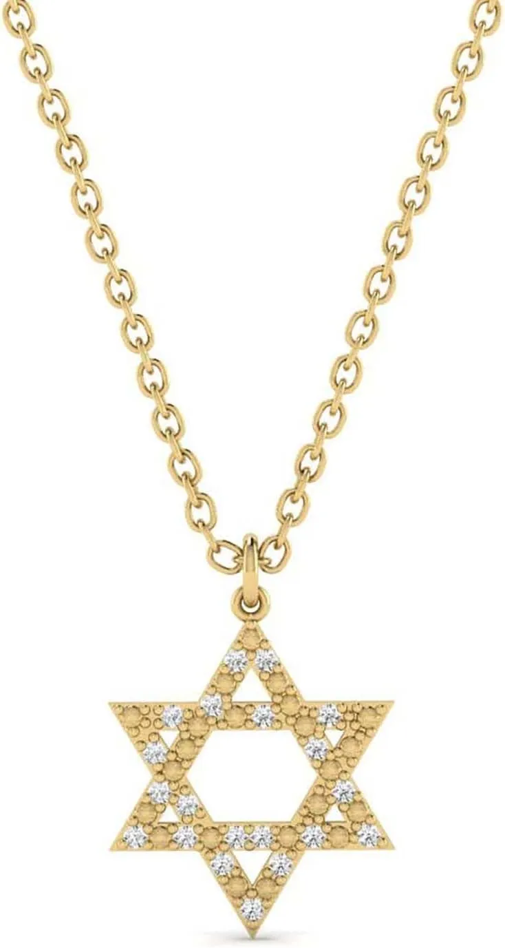 Diamond Star of David Necklace in 14K Solid Gold | 14k Yellow Gold Pendant Necklace | Star Jewelry, 18"