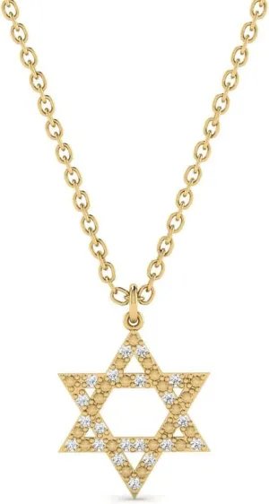 Diamond Star of David Necklace in 14K Solid Gold | 14k Yellow Gold Pendant Necklace | Star Jewelry, 18"