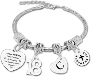 DlaeKua 18th Birthday Gifts Bracelet Initial Gifts Christian Bracelet Happy 18th Birthday Gift Letter C Bracelet Bible Verse Gifts Inspirational Gift for Friends