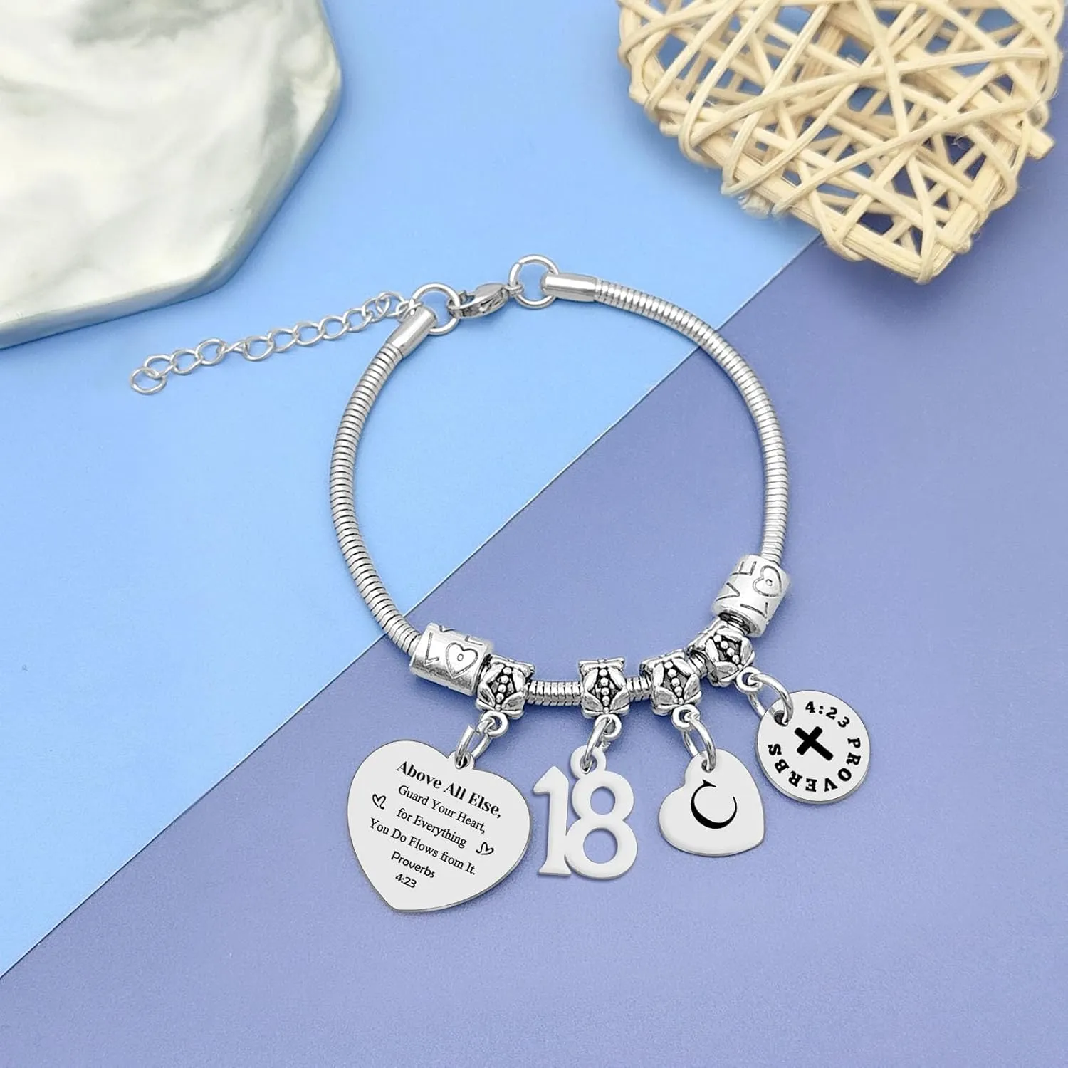 DlaeKua 18th Birthday Gifts Bracelet Initial Gifts Christian Bracelet Happy 18th Birthday Gift Letter C Bracelet Bible Verse Gifts Inspirational Gift for Friends
