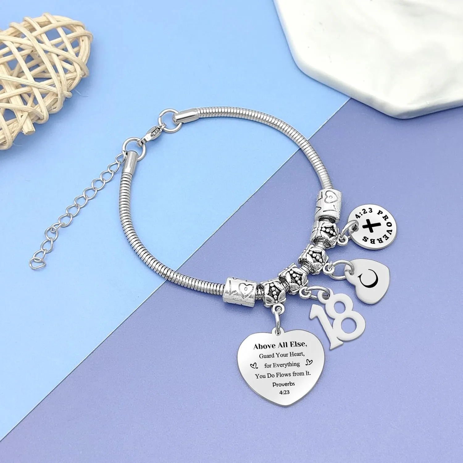 DlaeKua 18th Birthday Gifts Bracelet Initial Gifts Christian Bracelet Happy 18th Birthday Gift Letter C Bracelet Bible Verse Gifts Inspirational Gift for Friends