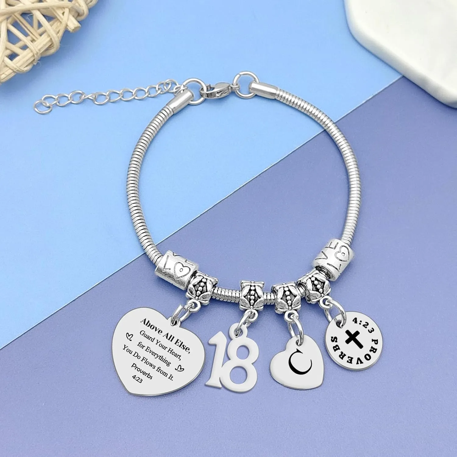 DlaeKua 18th Birthday Gifts Bracelet Initial Gifts Christian Bracelet Happy 18th Birthday Gift Letter C Bracelet Bible Verse Gifts Inspirational Gift for Friends