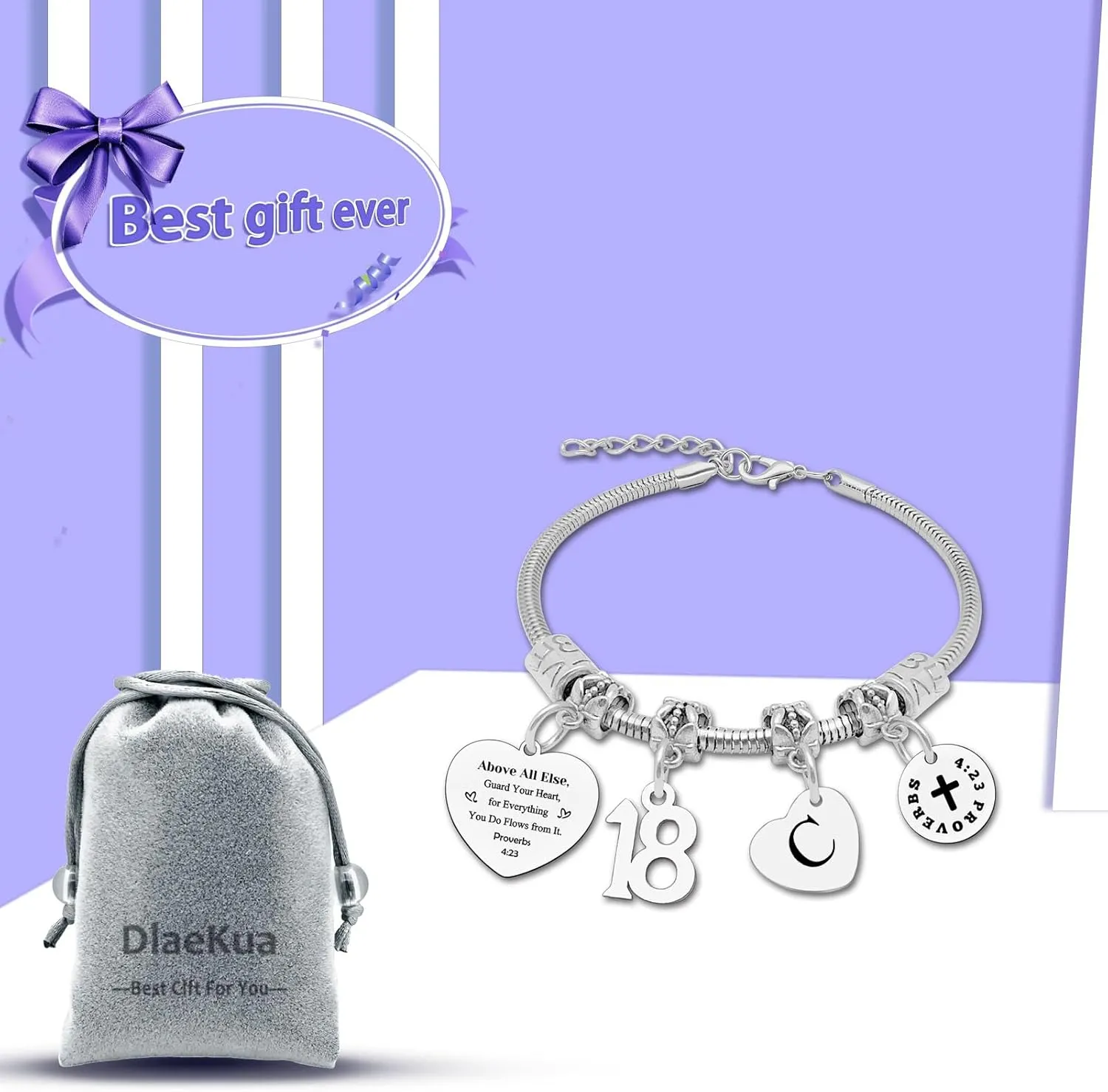 DlaeKua 18th Birthday Gifts Bracelet Initial Gifts Christian Bracelet Happy 18th Birthday Gift Letter C Bracelet Bible Verse Gifts Inspirational Gift for Friends