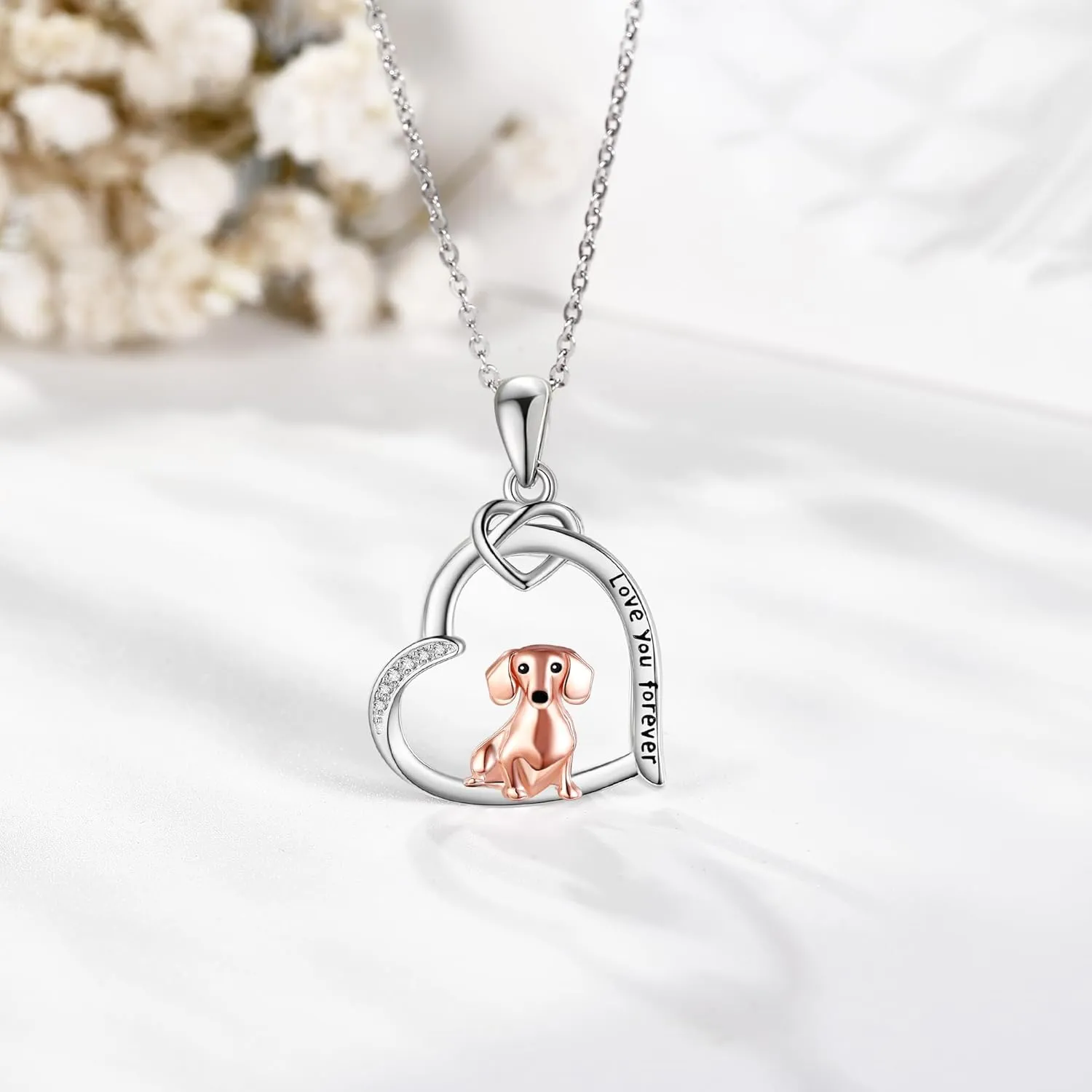 Dog Necklace 925 Sterling Silver Heart French Bulldog/Boston Terrier/Corgi/Dachshund/Yorkie Pendant Necklaces Dog Jewelry Gifts for Women