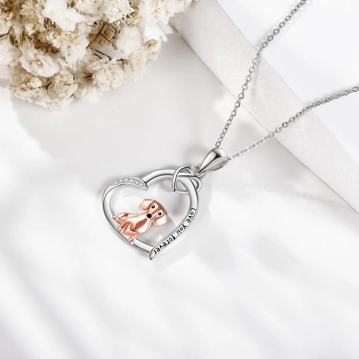 Dog Necklace 925 Sterling Silver Heart French Bulldog/Boston Terrier/Corgi/Dachshund/Yorkie Pendant Necklaces Dog Jewelry Gifts for Women