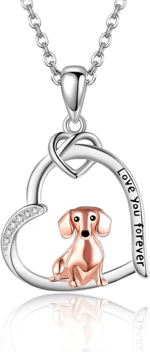 Dog Necklace 925 Sterling Silver Heart French Bulldog/Boston Terrier/Corgi/Dachshund/Yorkie Pendant Necklaces Dog Jewelry Gifts for Women