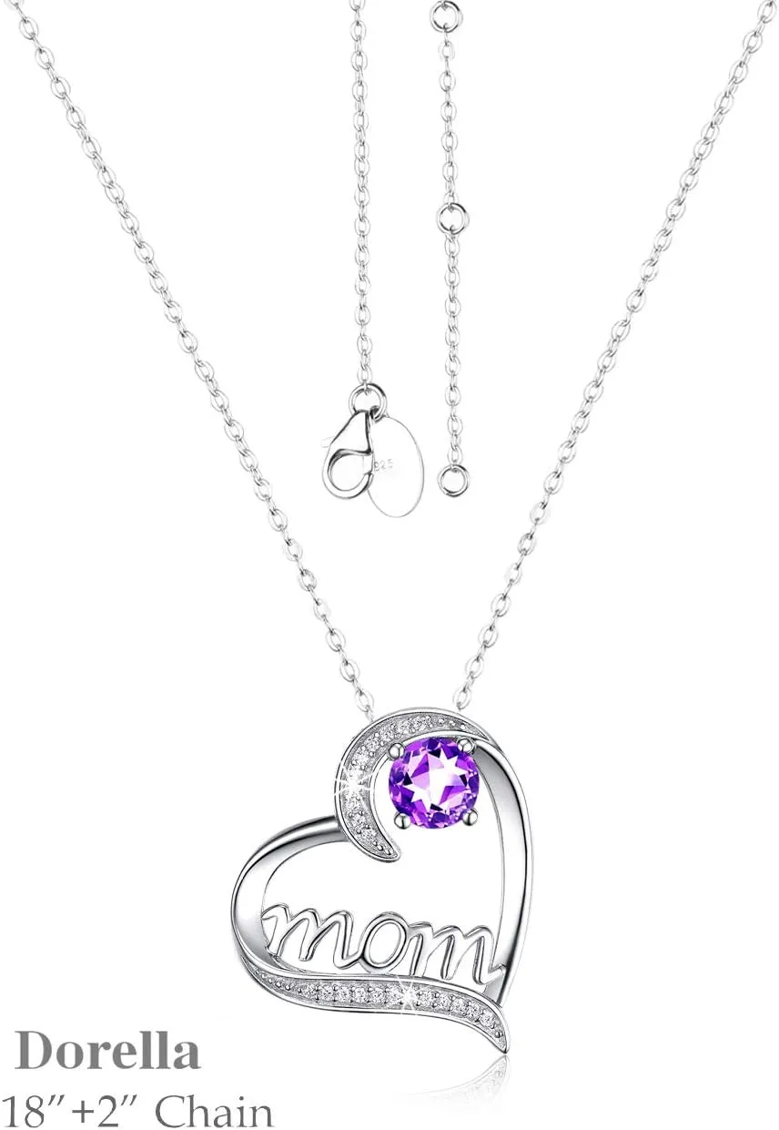 Dorella Mothers Day Birthday Gifts for Women 925 Sterling Silver May June July Birthstones Necklace Emerald Ruby Pearl Sapphire and More Stones Jewelry for Her Love Heart Pendant Necklace