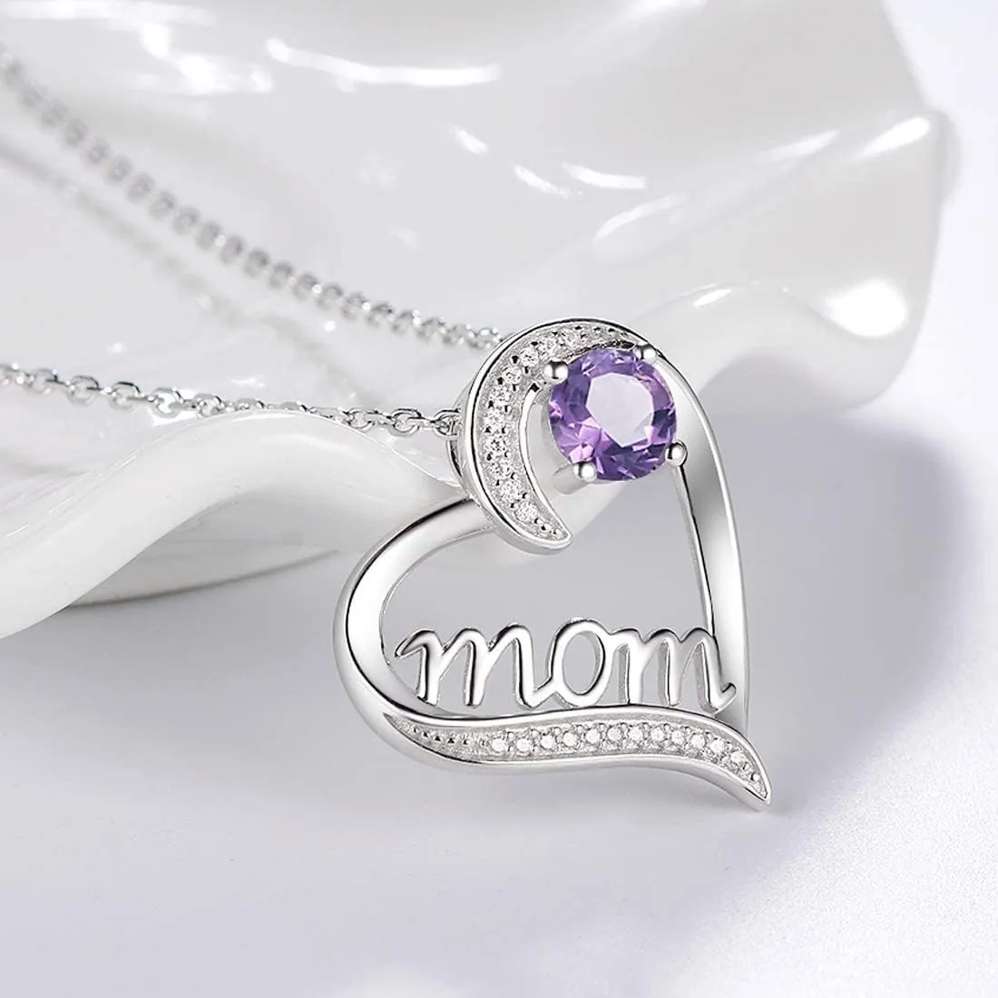 Dorella Mothers Day Birthday Gifts for Women 925 Sterling Silver May June July Birthstones Necklace Emerald Ruby Pearl Sapphire and More Stones Jewelry for Her Love Heart Pendant Necklace
