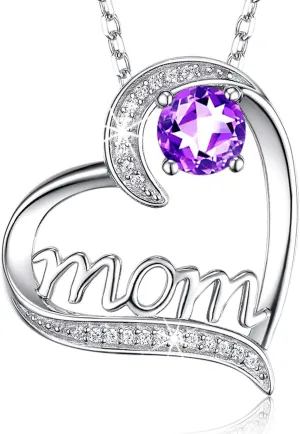 Dorella Mothers Day Birthday Gifts for Women 925 Sterling Silver May June July Birthstones Necklace Emerald Ruby Pearl Sapphire and More Stones Jewelry for Her Love Heart Pendant Necklace
