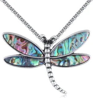 Dragonfly Necklace for Women Dragonfly Pendant with Coulorful Shell Long Dragonfly Necklace Large Dragonfly Jewelry Gift for Wemen (24 inches)