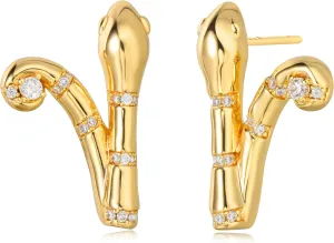 Dremmy Studios Women Gold Stud Earrings 14K Gold Plated Zirconia Snake Cross Flower Heart Butterfly Earrings S925 Silver Post Cartilage Earrings