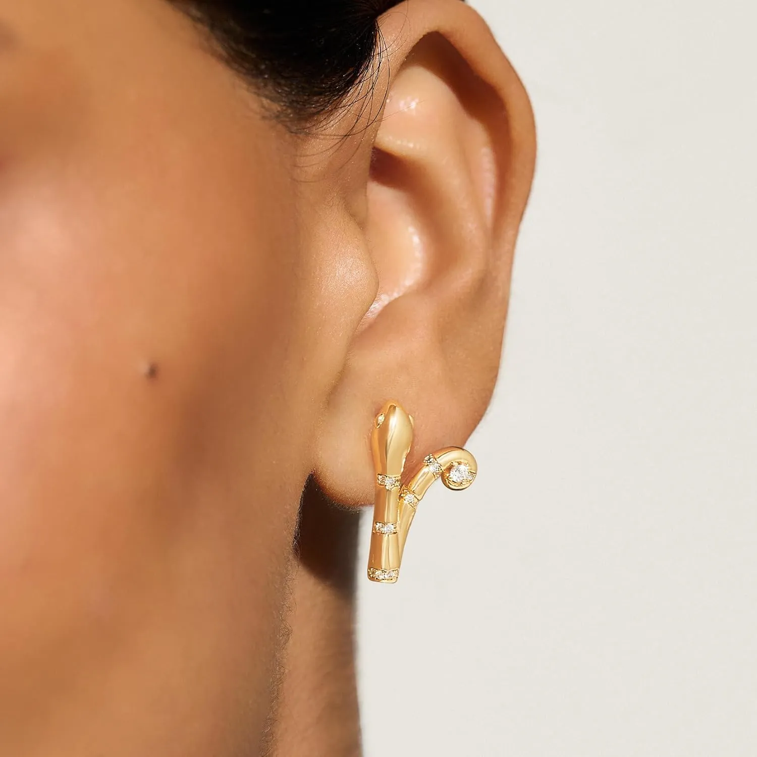 Dremmy Studios Women Gold Stud Earrings 14K Gold Plated Zirconia Snake Cross Flower Heart Butterfly Earrings S925 Silver Post Cartilage Earrings
