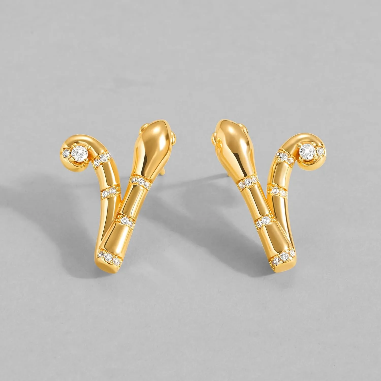 Dremmy Studios Women Gold Stud Earrings 14K Gold Plated Zirconia Snake Cross Flower Heart Butterfly Earrings S925 Silver Post Cartilage Earrings