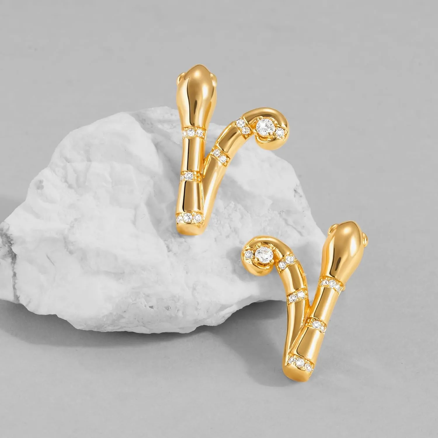 Dremmy Studios Women Gold Stud Earrings 14K Gold Plated Zirconia Snake Cross Flower Heart Butterfly Earrings S925 Silver Post Cartilage Earrings