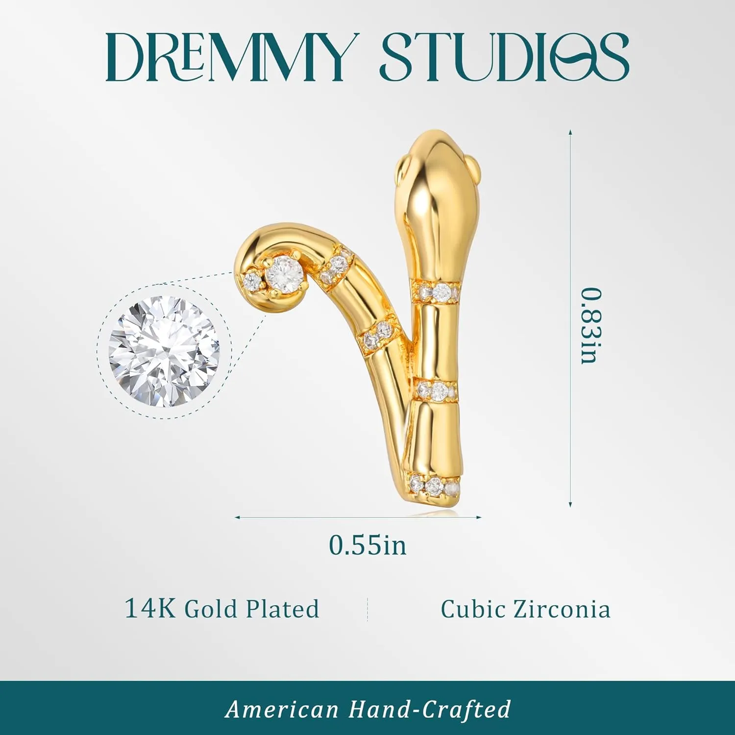 Dremmy Studios Women Gold Stud Earrings 14K Gold Plated Zirconia Snake Cross Flower Heart Butterfly Earrings S925 Silver Post Cartilage Earrings