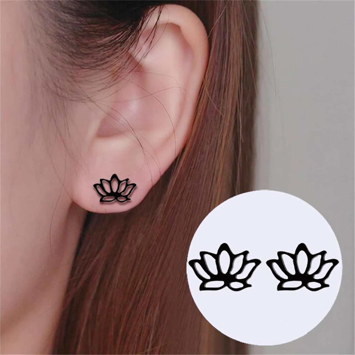 Dreuyet Lotus Flower Stud Earrings - Stainless Steel Yoga Dainty Wire Balinese Style