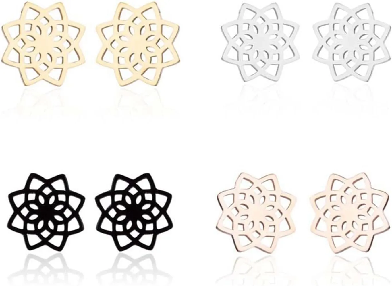 Dreuyet Lotus Flower Stud Earrings - Stainless Steel Yoga Dainty Wire Balinese Style
