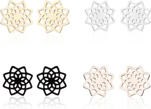 Dreuyet Lotus Flower Stud Earrings - Stainless Steel Yoga Dainty Wire Balinese Style