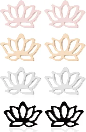 Dreuyet Lotus Flower Stud Earrings - Stainless Steel Yoga Dainty Wire Balinese Style