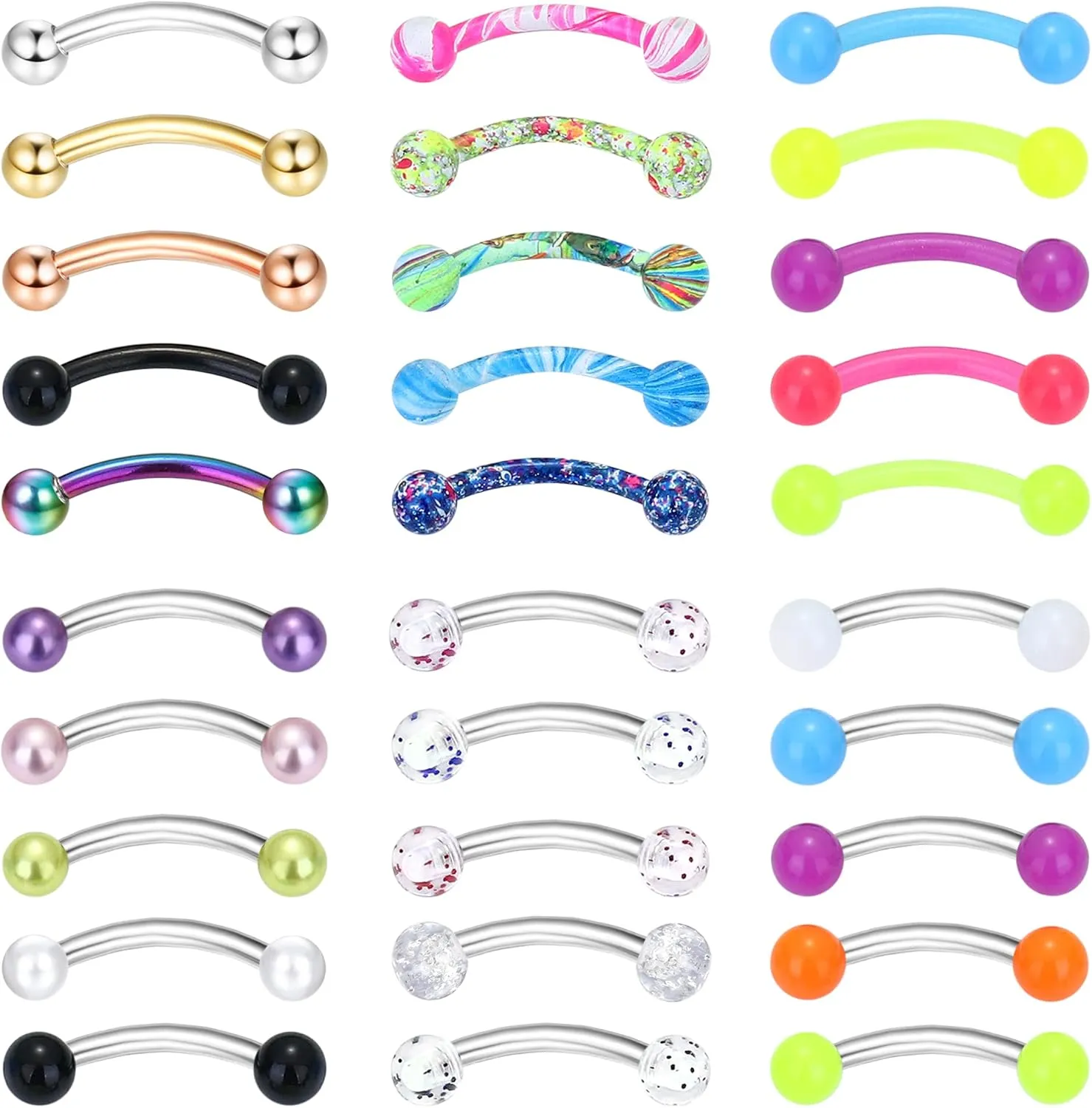 Drperfect Rook Daith Piercing Jewelry 16G Surgical Steel 6mm 8mm 10mm Curved Barbell Eyebrow Rings Helix Tragus Snug Lip Belly Button Piercing Rook Daith Earrings for Women Men