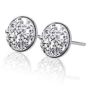 Druzy Stud Earrings, 8mm Silver-tone Faux Druzy Earrings, 925 Sterling Silver Crystal Studs Earrings for Women (Silver)