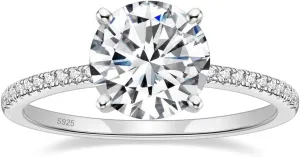EAMTI 925 Sterling Silver 1.25 CT Round Solitaire Cubic Zirconia Engagement Ring Halo Promise Ring Size 3-13