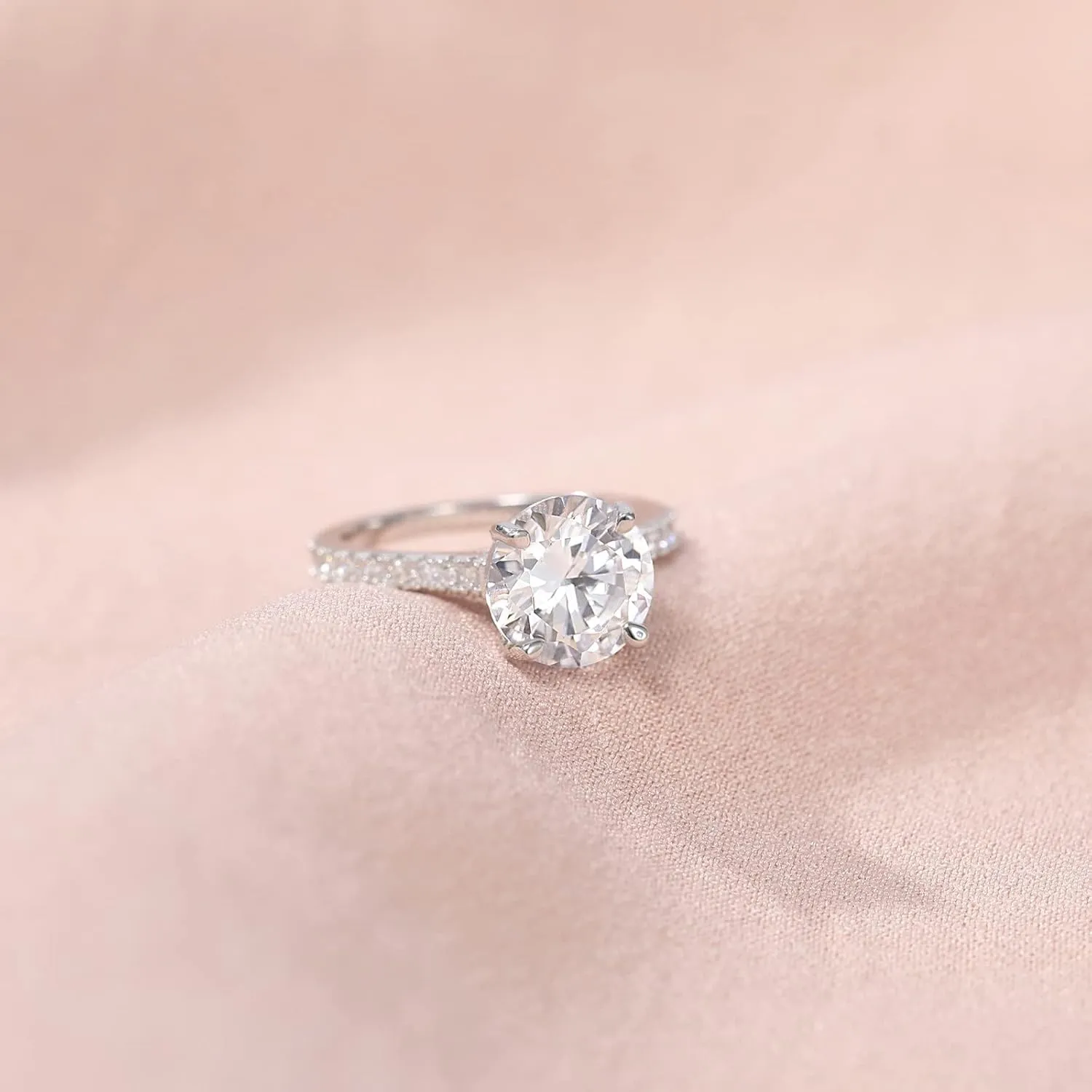 EAMTI 925 Sterling Silver 1.25 CT Round Solitaire Cubic Zirconia Engagement Ring Halo Promise Ring Size 3-13