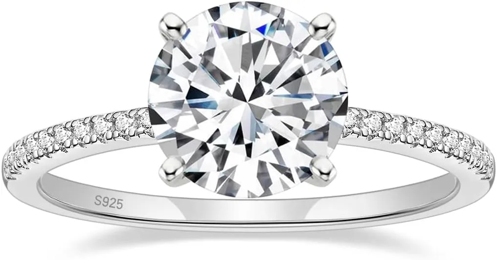 EAMTI 925 Sterling Silver 1.25 CT Round Solitaire Cubic Zirconia Engagement Ring Halo Promise Ring Size 3-13