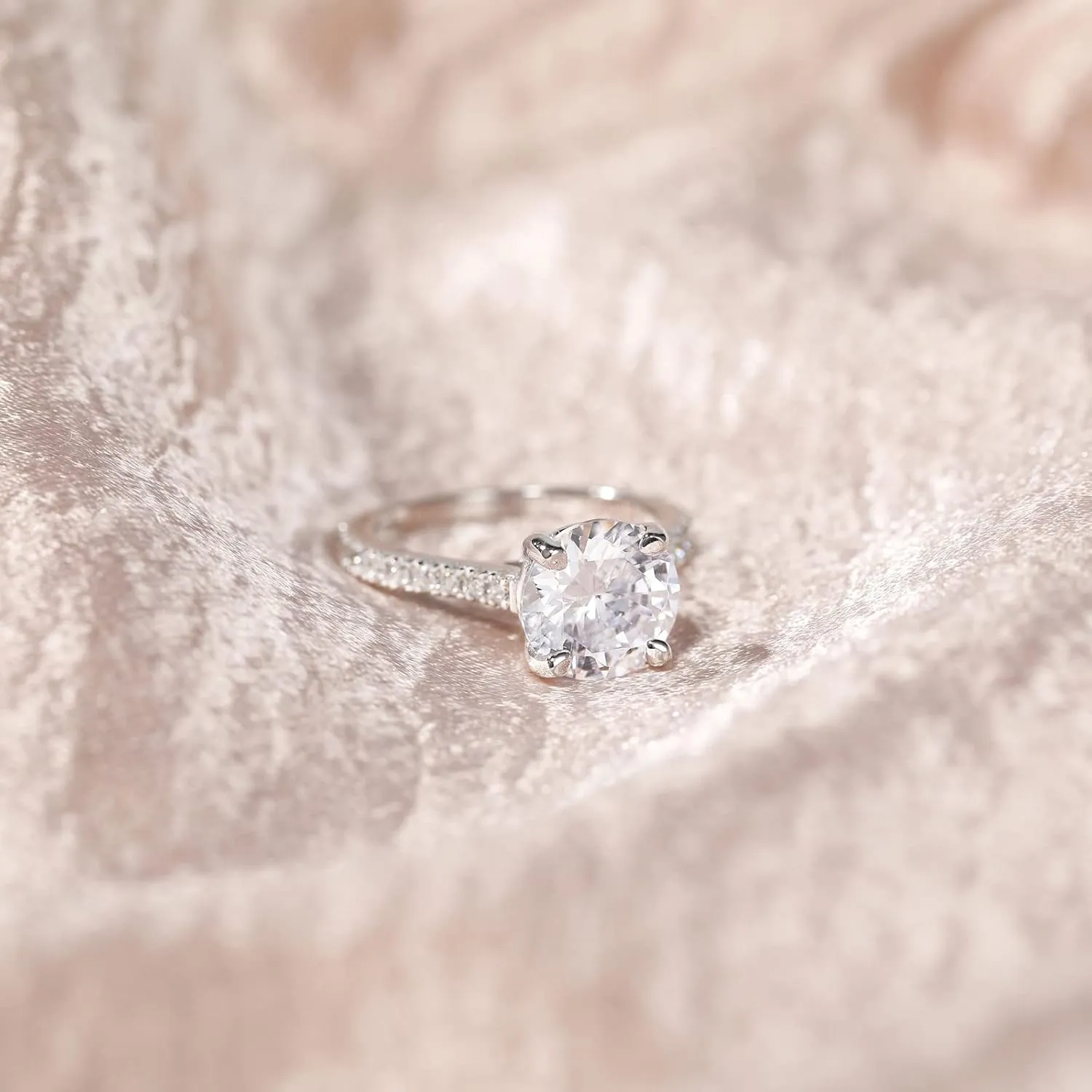 EAMTI 925 Sterling Silver 1.25 CT Round Solitaire Cubic Zirconia Engagement Ring Halo Promise Ring Size 3-13