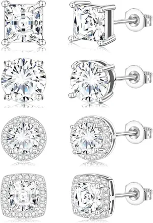 Earrings Studs Set for Women Men, Hypoallergenic 316L Stainless Steel Studs Earrings Cubic Zirconia Simulated Diamond Round CZ Ear Stud for Multiple Piercing
