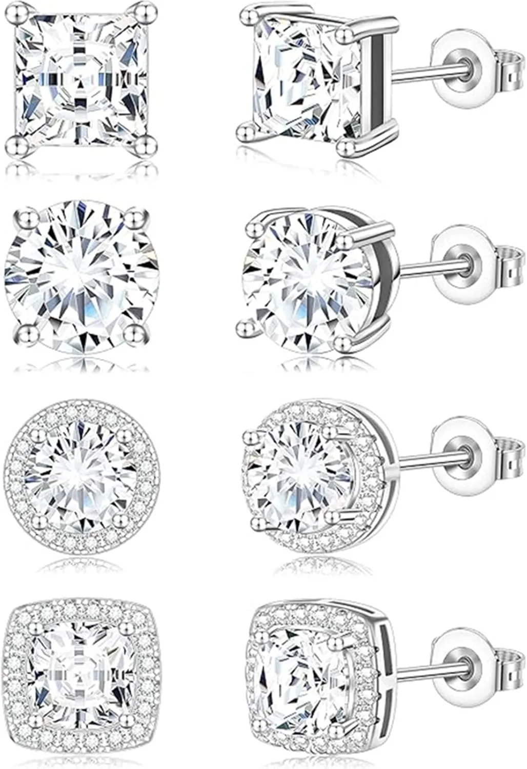 Earrings Studs Set for Women Men, Hypoallergenic 316L Stainless Steel Studs Earrings Cubic Zirconia Simulated Diamond Round CZ Ear Stud for Multiple Piercing