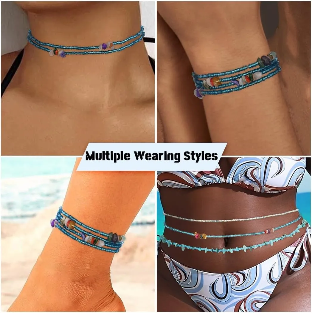 ELABEST African Crystal Waist Beads for Women Stretching 3Pcs Stone Belly Beads Colorful Handmade Beaded Waist Jewelry Accessories Body Chain