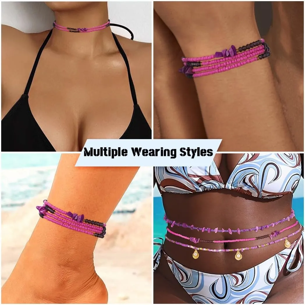 ELABEST African Crystal Waist Beads for Women Stretching 3Pcs Stone Belly Beads Colorful Handmade Beaded Waist Jewelry Accessories Body Chain