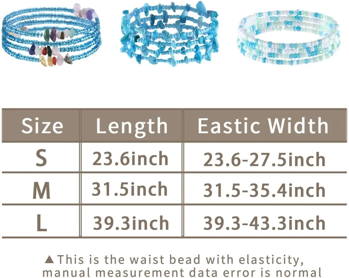 ELABEST African Crystal Waist Beads for Women Stretching 3Pcs Stone Belly Beads Colorful Handmade Beaded Waist Jewelry Accessories Body Chain