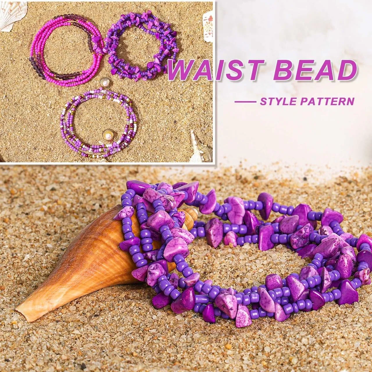 ELABEST African Crystal Waist Beads for Women Stretching 3Pcs Stone Belly Beads Colorful Handmade Beaded Waist Jewelry Accessories Body Chain