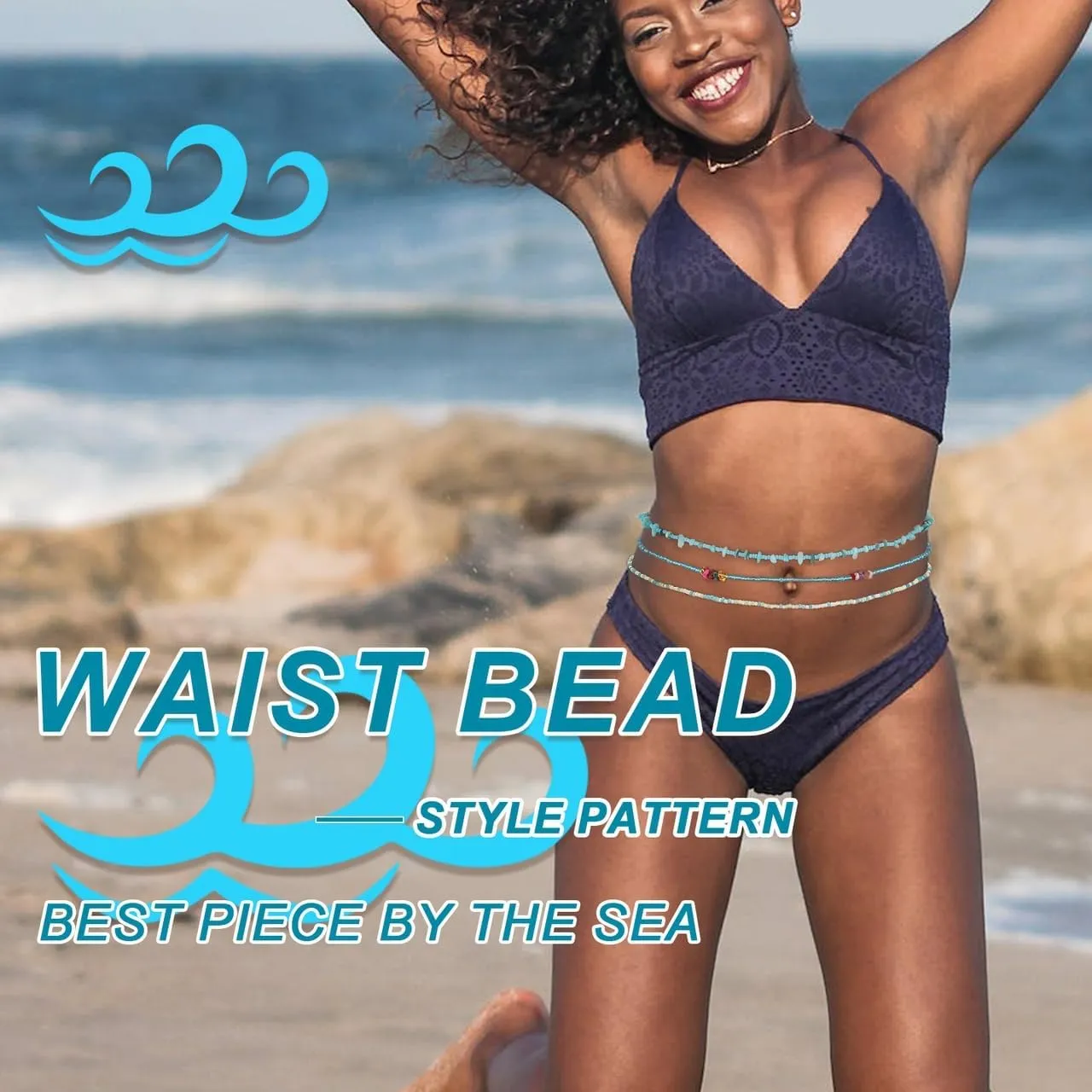 ELABEST African Crystal Waist Beads for Women Stretching 3Pcs Stone Belly Beads Colorful Handmade Beaded Waist Jewelry Accessories Body Chain