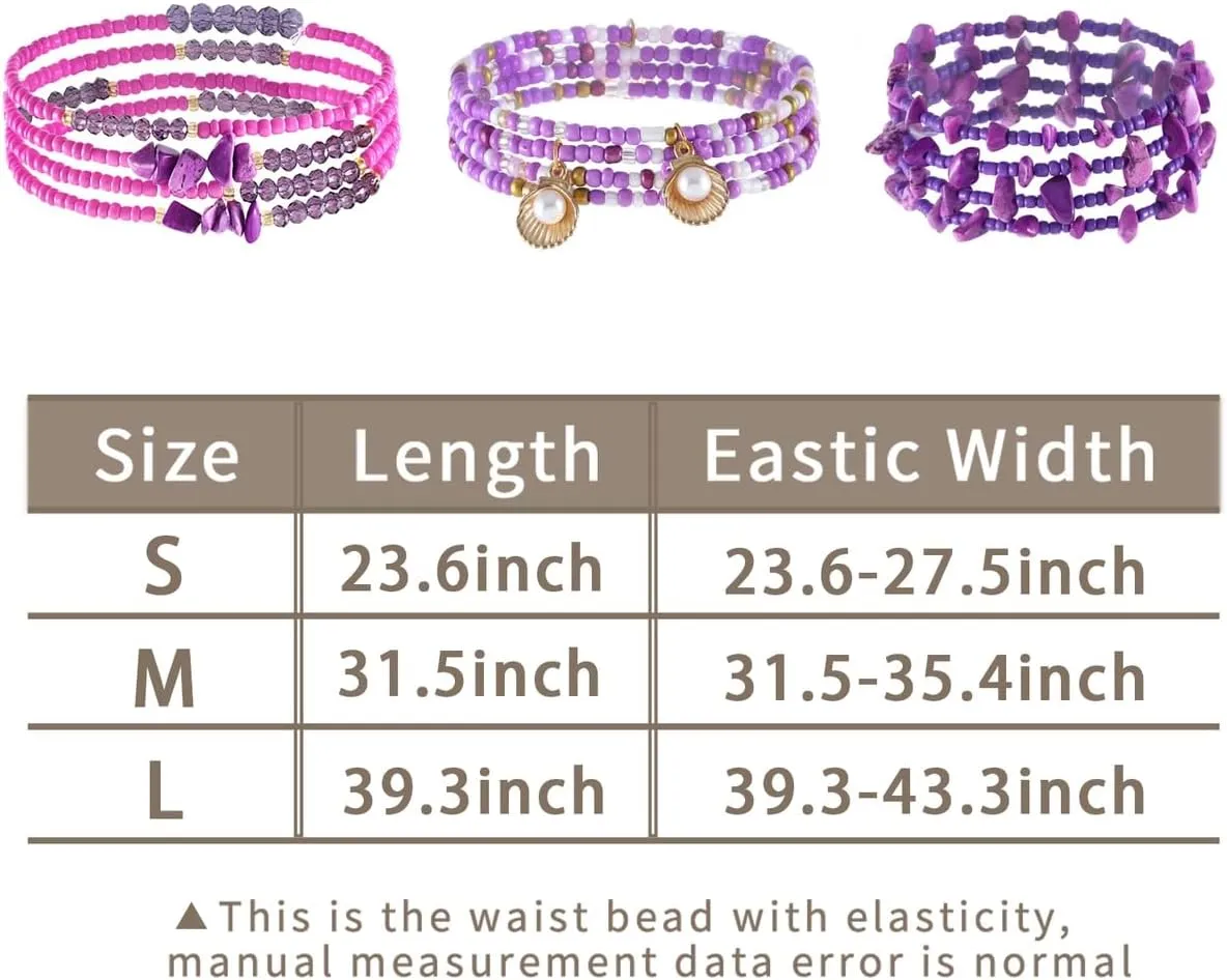 ELABEST African Crystal Waist Beads for Women Stretching 3Pcs Stone Belly Beads Colorful Handmade Beaded Waist Jewelry Accessories Body Chain