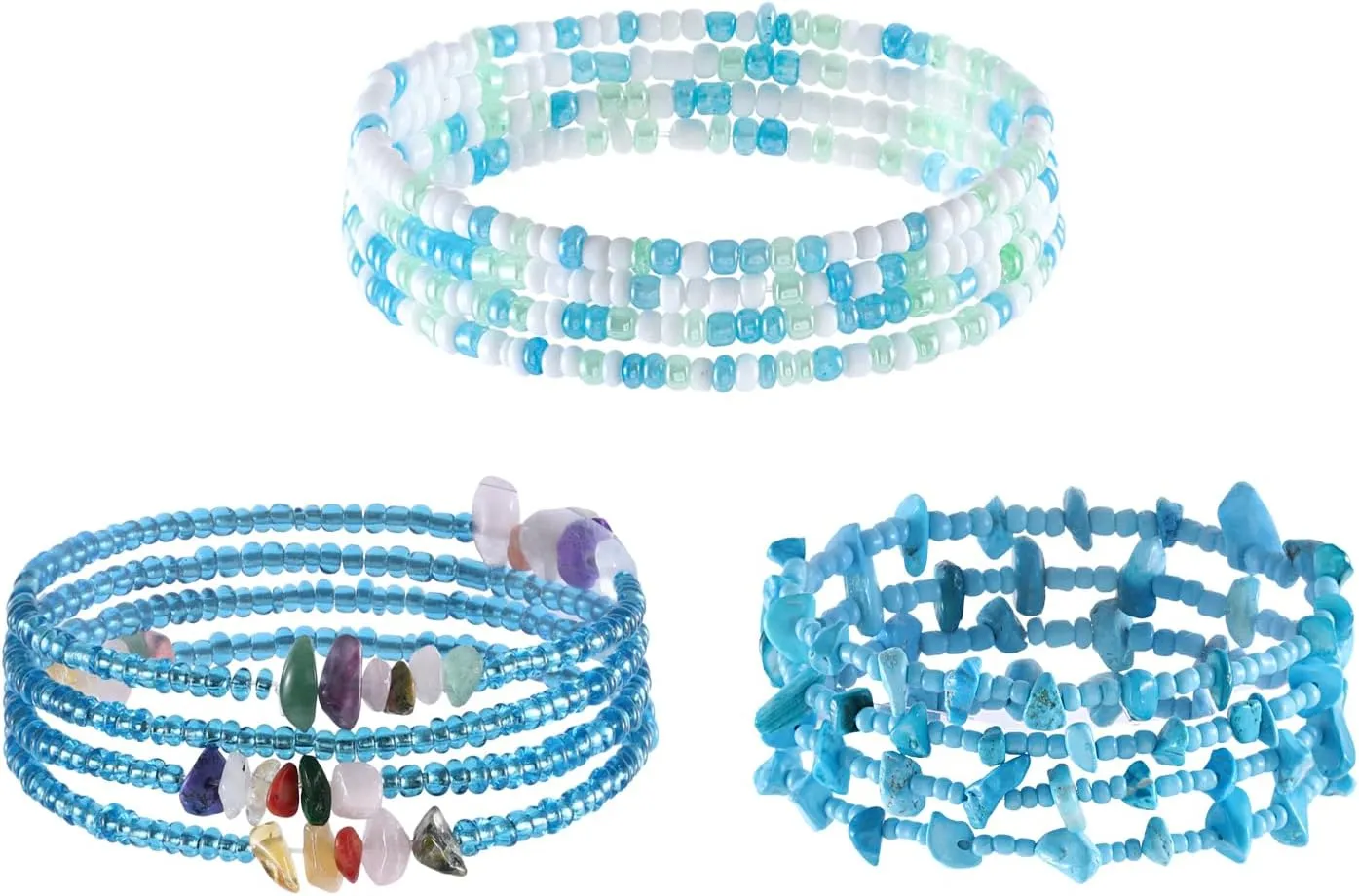ELABEST African Crystal Waist Beads for Women Stretching 3Pcs Stone Belly Beads Colorful Handmade Beaded Waist Jewelry Accessories Body Chain