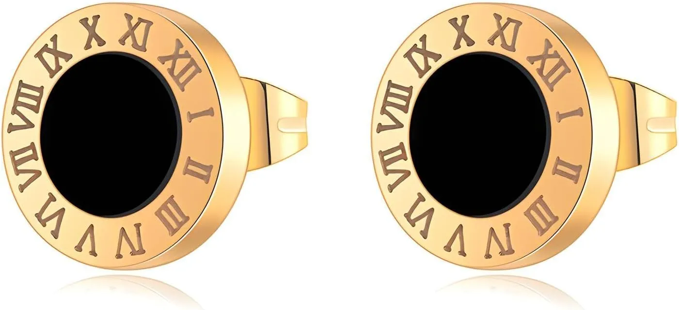 Elegant Black Cubic Zirconia Stud Earrings | 18K Gold Plated Hypoallergenic Jewelry for Women | Stainless Steel Waterproof Earrings | Perfect for Sensitive Ears | Durable and Tarnish-Resistant