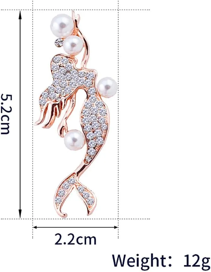 Elegant Mermaid Fish Lapel Brooch Pin Cubic Zirconia Rhinestone Faux Pearl Ocean Sea Animal Pins Clip Shawl Sweater Scarves Badges Brooches Pins Dainty Jewelry Gifts for Women Girls Clothes Accessories