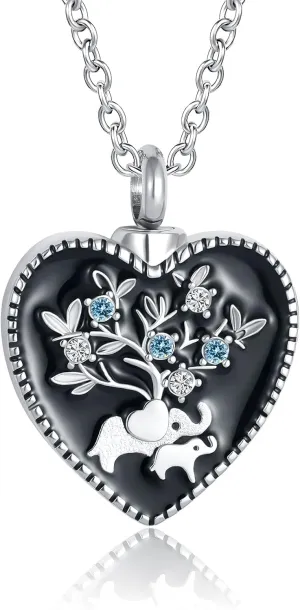 Elephant Cremation Jewelry Urn Necklace for Ashes Mother and Daughter Forever Stainless Steel Keepsake Memorial Animal Pendant for Womens Girls
