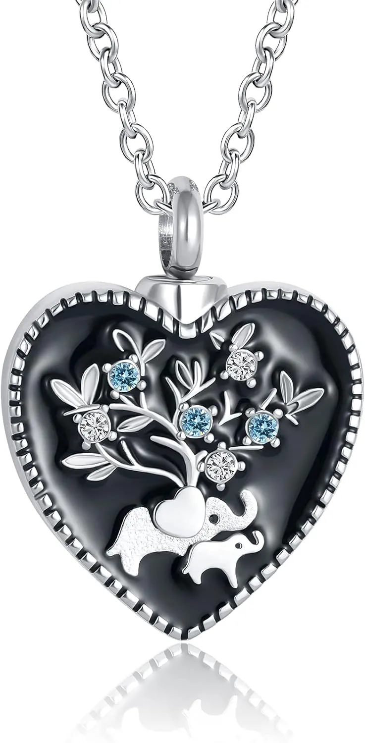 Elephant Cremation Jewelry Urn Necklace for Ashes Mother and Daughter Forever Stainless Steel Keepsake Memorial Animal Pendant for Womens Girls