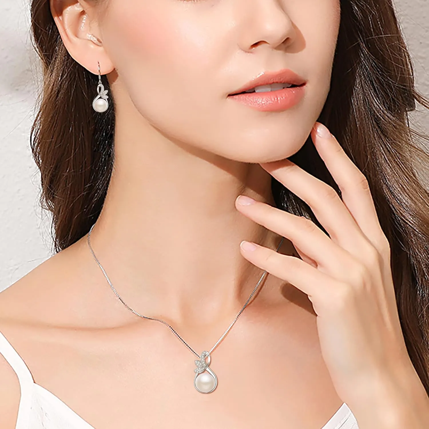 EleQueen 925 Sterling Silver CZ AAA Button Cream Freshwater Cultured Pearl Bridal Jewelry Necklace Earrings Set Ivory for Women, Valentine's Day/Mother's Day/Christmas Jewelry Gift for Girlfriend/Mom