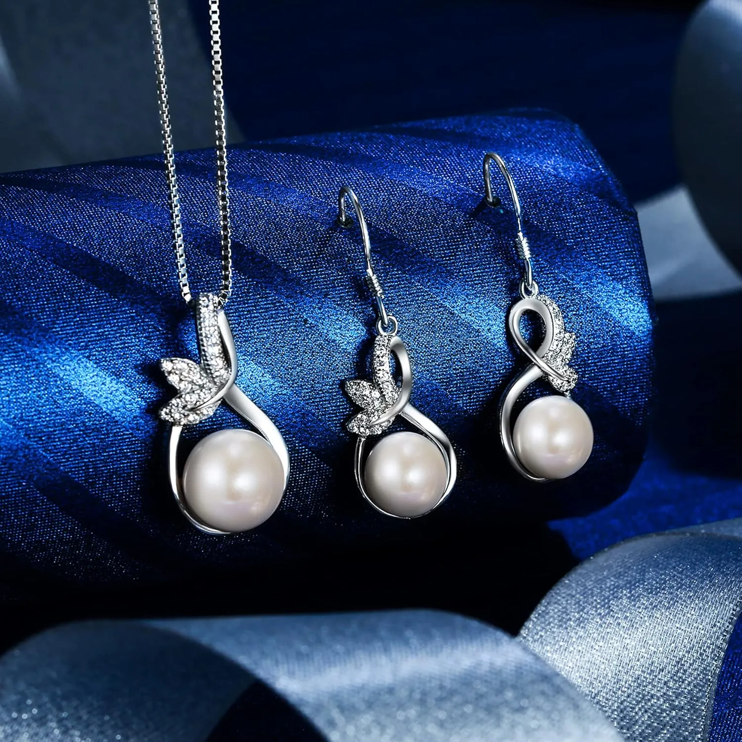EleQueen 925 Sterling Silver CZ AAA Button Cream Freshwater Cultured Pearl Bridal Jewelry Necklace Earrings Set Ivory for Women, Valentine's Day/Mother's Day/Christmas Jewelry Gift for Girlfriend/Mom