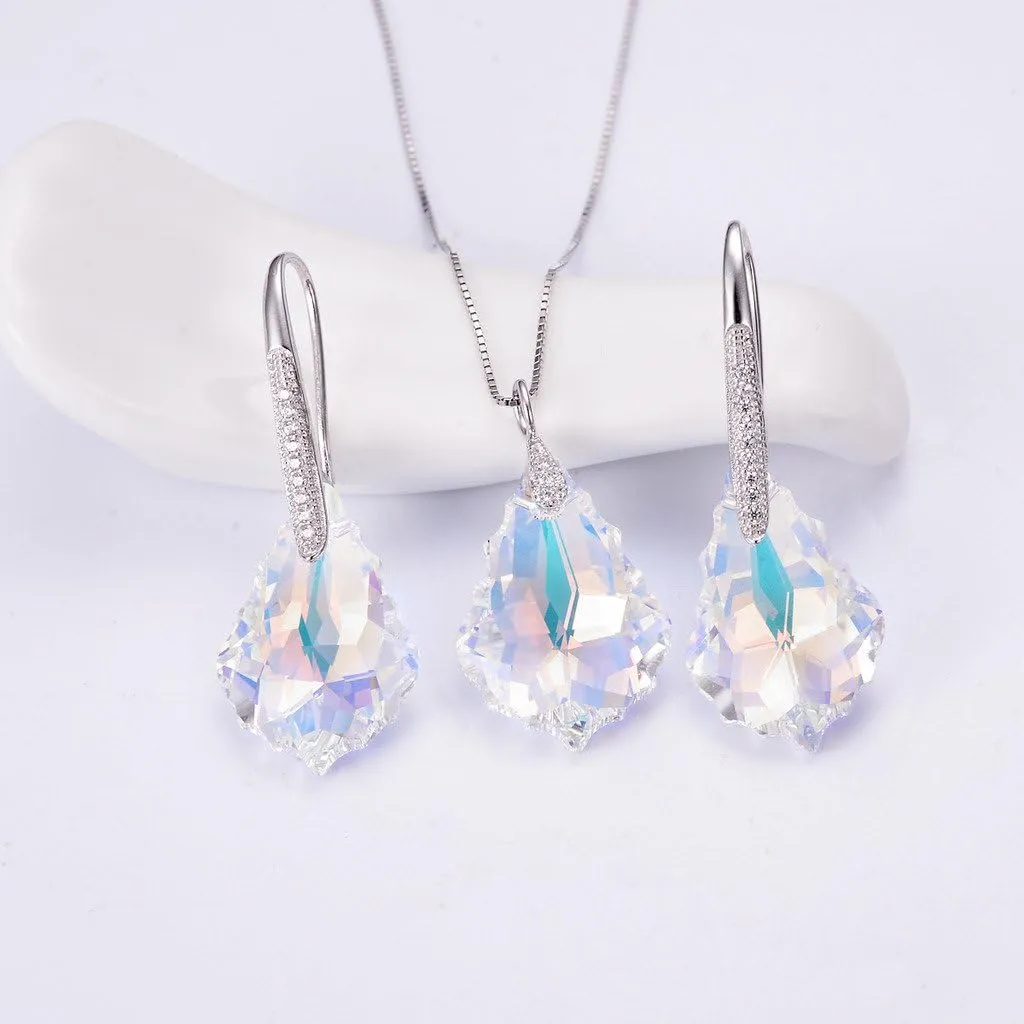 EleQueen 925 Sterling Silver CZ Baroque Drop Pendant Necklace Dangle Earrings Set Made with Austrian Crystal, Valentine's Day/Mother's Day/Christmas Jewelry Gift
