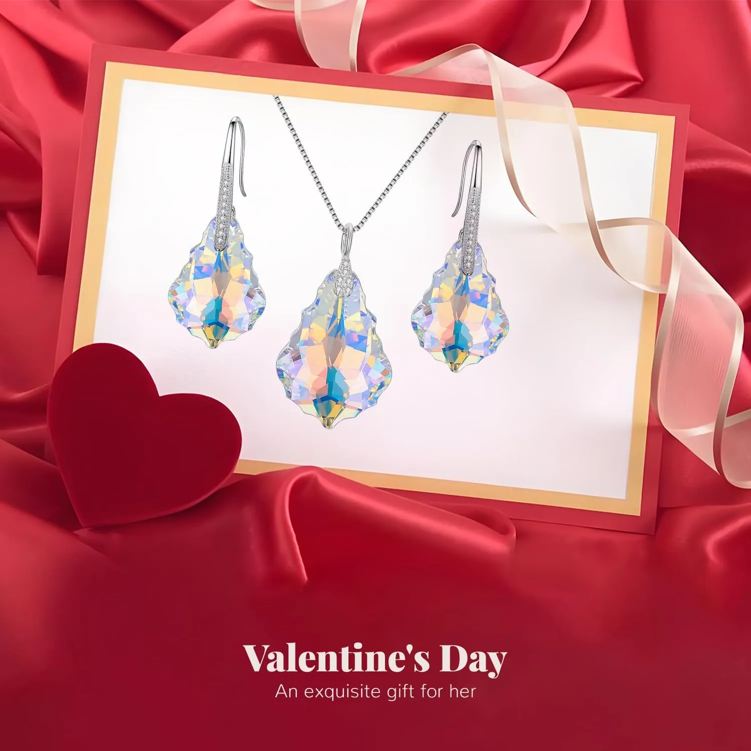 EleQueen 925 Sterling Silver CZ Baroque Drop Pendant Necklace Dangle Earrings Set Made with Austrian Crystal, Valentine's Day/Mother's Day/Christmas Jewelry Gift